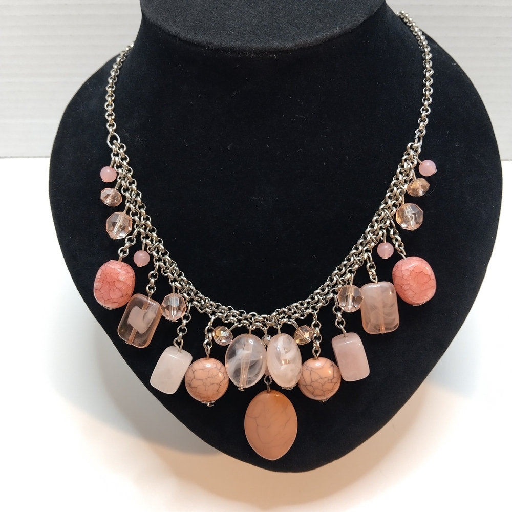 Jaclyn Smith Pink Cascading Faux Stone and Faux Crystal on Silver Necklace